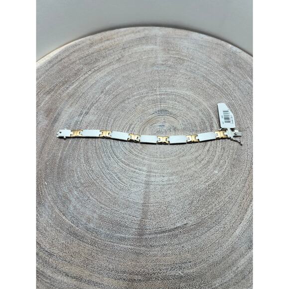 Gold Tone Link Sterling Bracelet Modern Minimalist - Picture 1 of 6